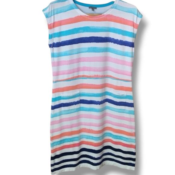 Talbots Dress Women's MP Midi-Length Casual Painterly Stripe Poolside Knit - Picture 2 of 7